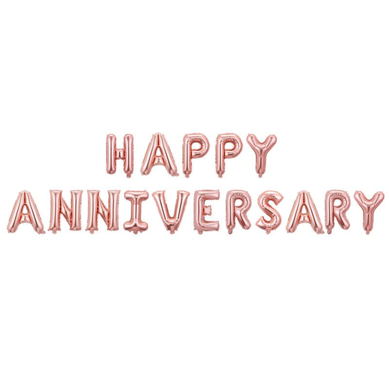 Set Baloane din Folie Metalizata, ANGELBEAR, Model Happy Anniversary, Litere de 40 cm, Baloane Party, Ambalaj Individual, Pai Inclus, Umflare cu Aer sau Heliu, Roz